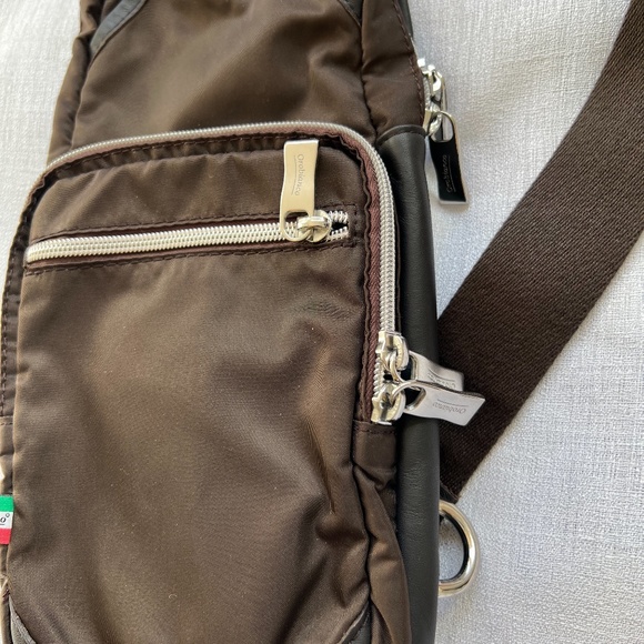 Orobianco Sling Shoulder Bag Rectangle Brown Lots of pockets 6" x 14" Crossbody - Picture 2 of 10